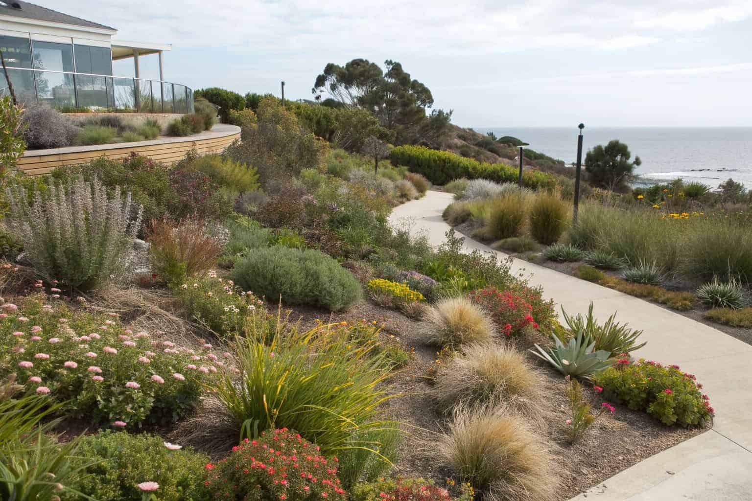landscaped sloped front yard