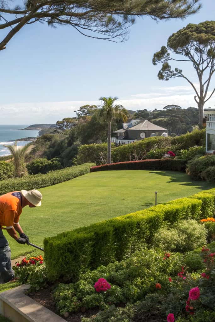 landscaper at work in a home landscaping northern beaches